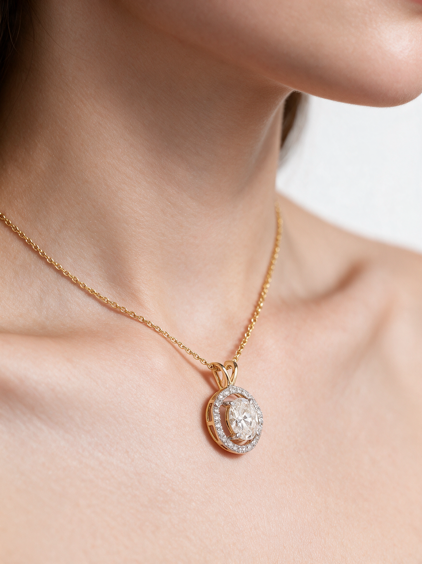 Celeste 1.11ctw Oval Halo Pendant Lab Grown Diamond