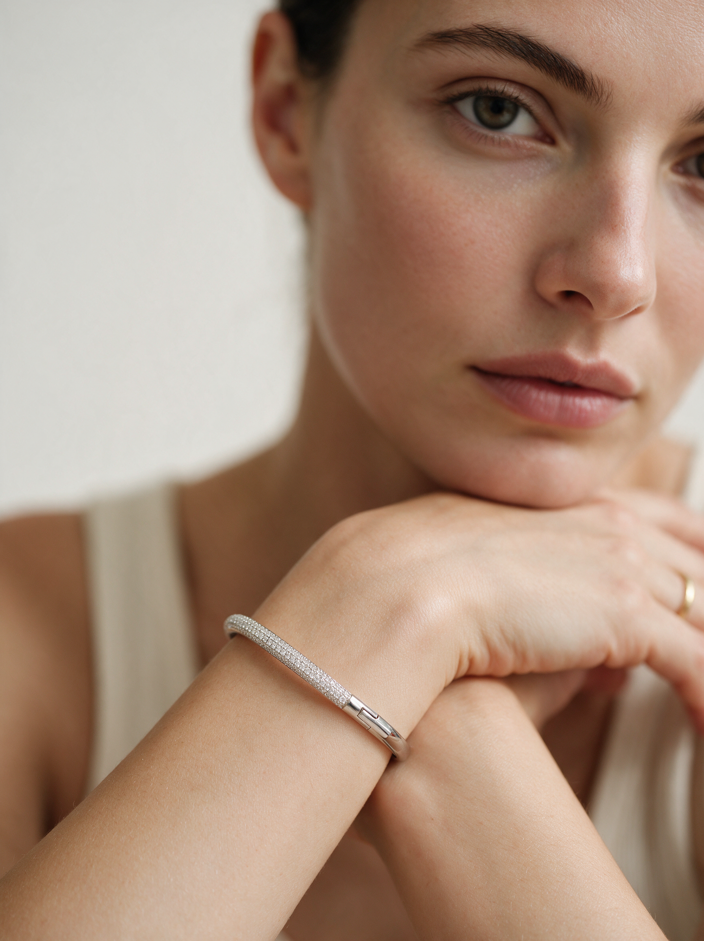 Divara Dahlia Bangle, sterling silver 925 cubic zirconia bracelet