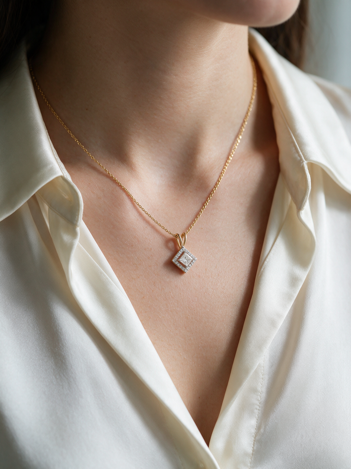 Celeste 0.64ctw Princess Halo Pendant Lab Grown Diamond