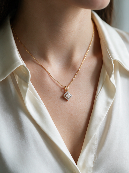 Celeste 0.64ctw Princess Halo Pendant Lab Grown Diamond