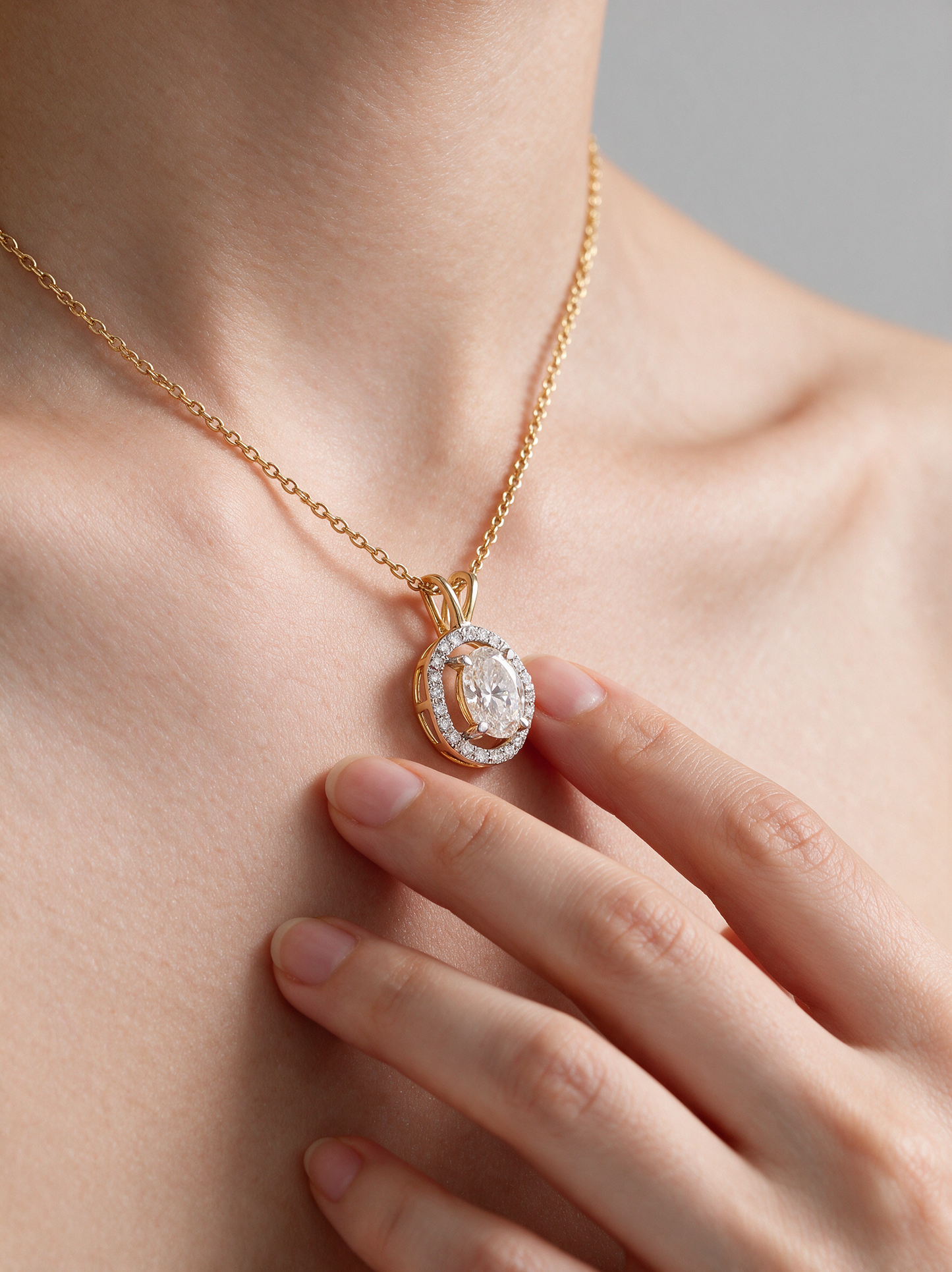 Celeste 1.11ctw Oval Halo Pendant Lab Grown Diamond