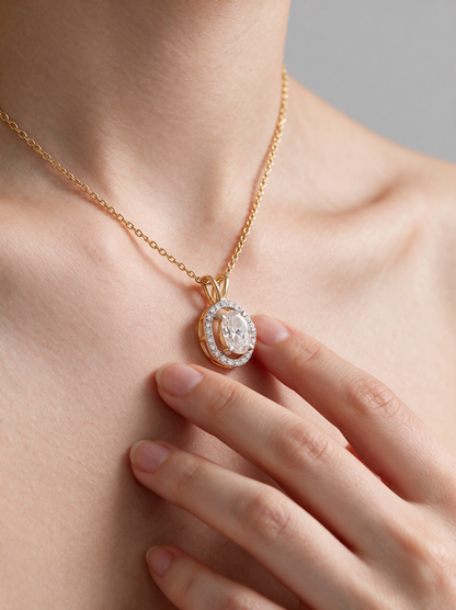 Celeste 1.11ctw Oval Halo Pendant Lab Grown Diamond