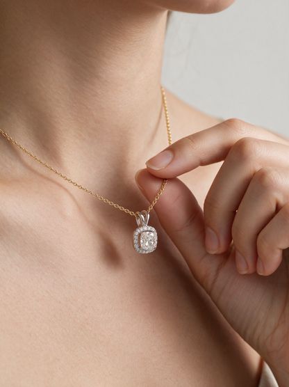 Celeste 1.23ctw Cushion Halo Pendant Lab Grown Diamond