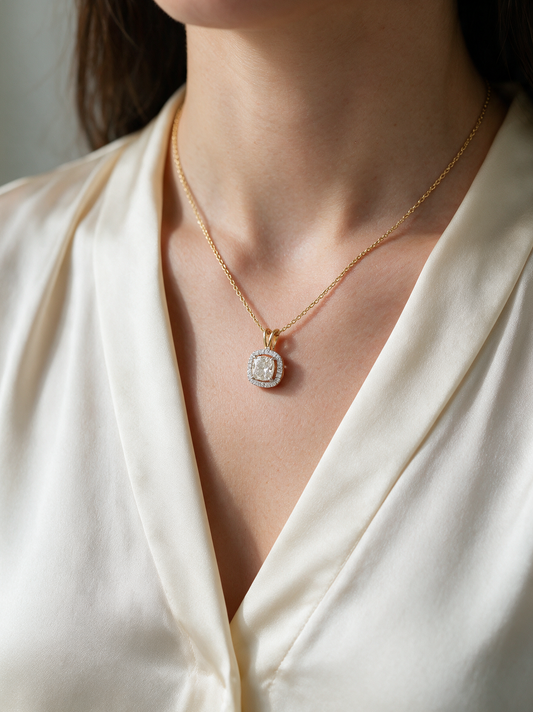 Celeste 1.23ctw Cushion Halo Pendant Lab Grown Diamond