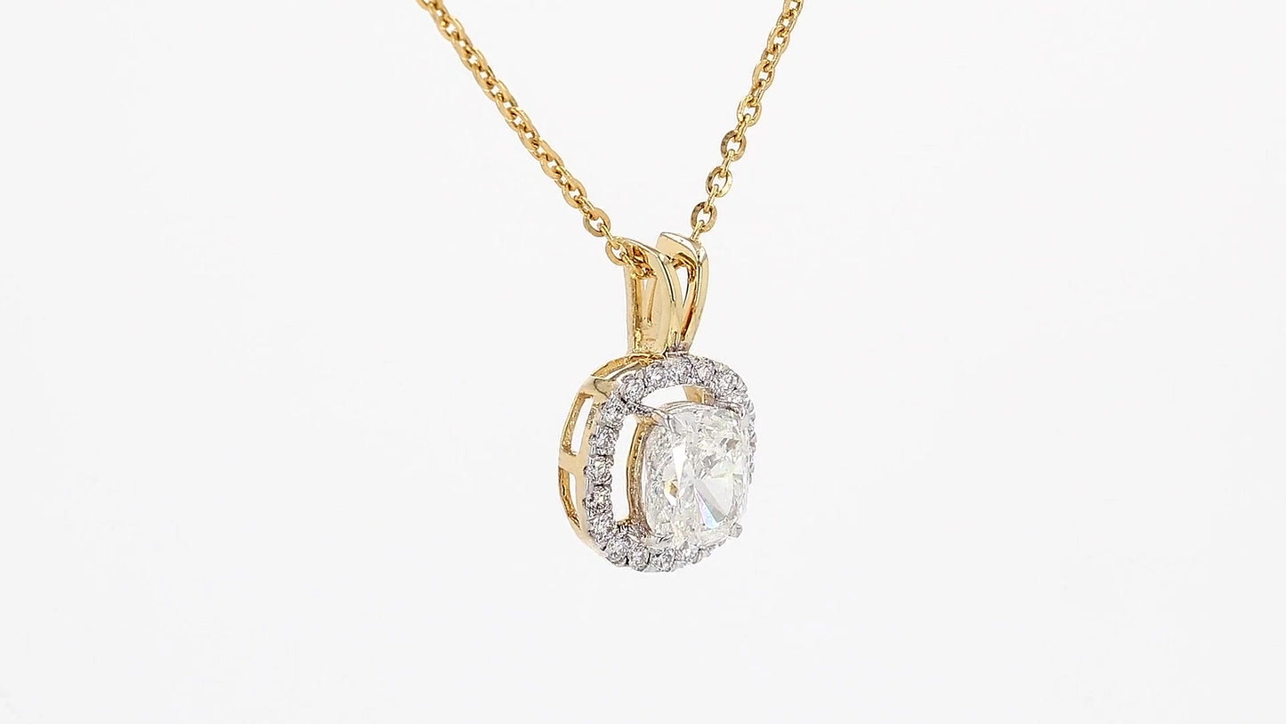 Celeste 1.23ctw Cushion Halo Pendant Lab Grown Diamond