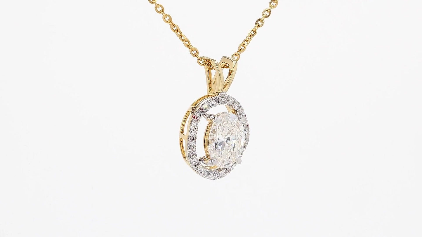 Celeste 1.11ctw Oval Halo Pendant Lab Grown Diamond