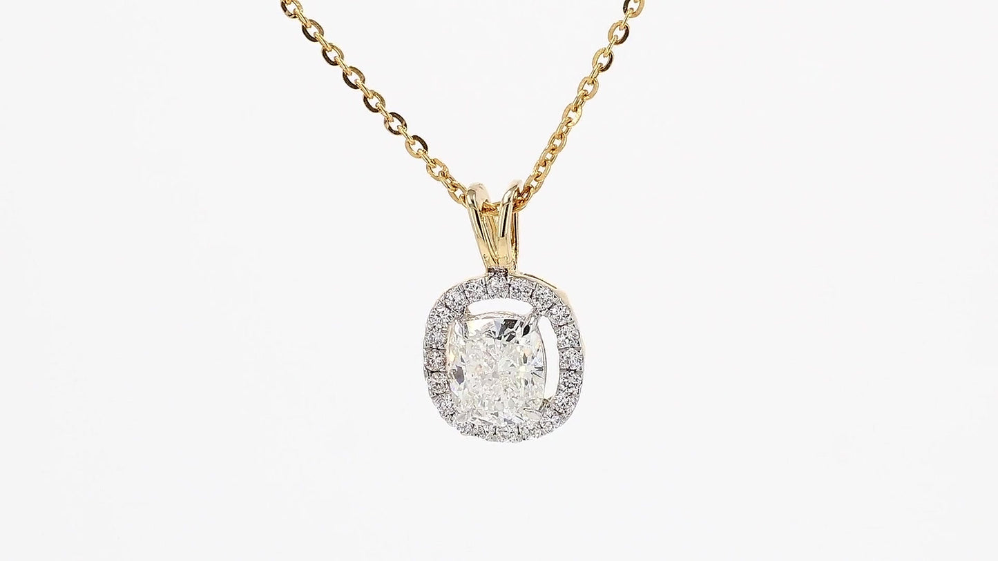 Celeste 1.23ctw Cushion Halo Pendant Lab Grown Diamond