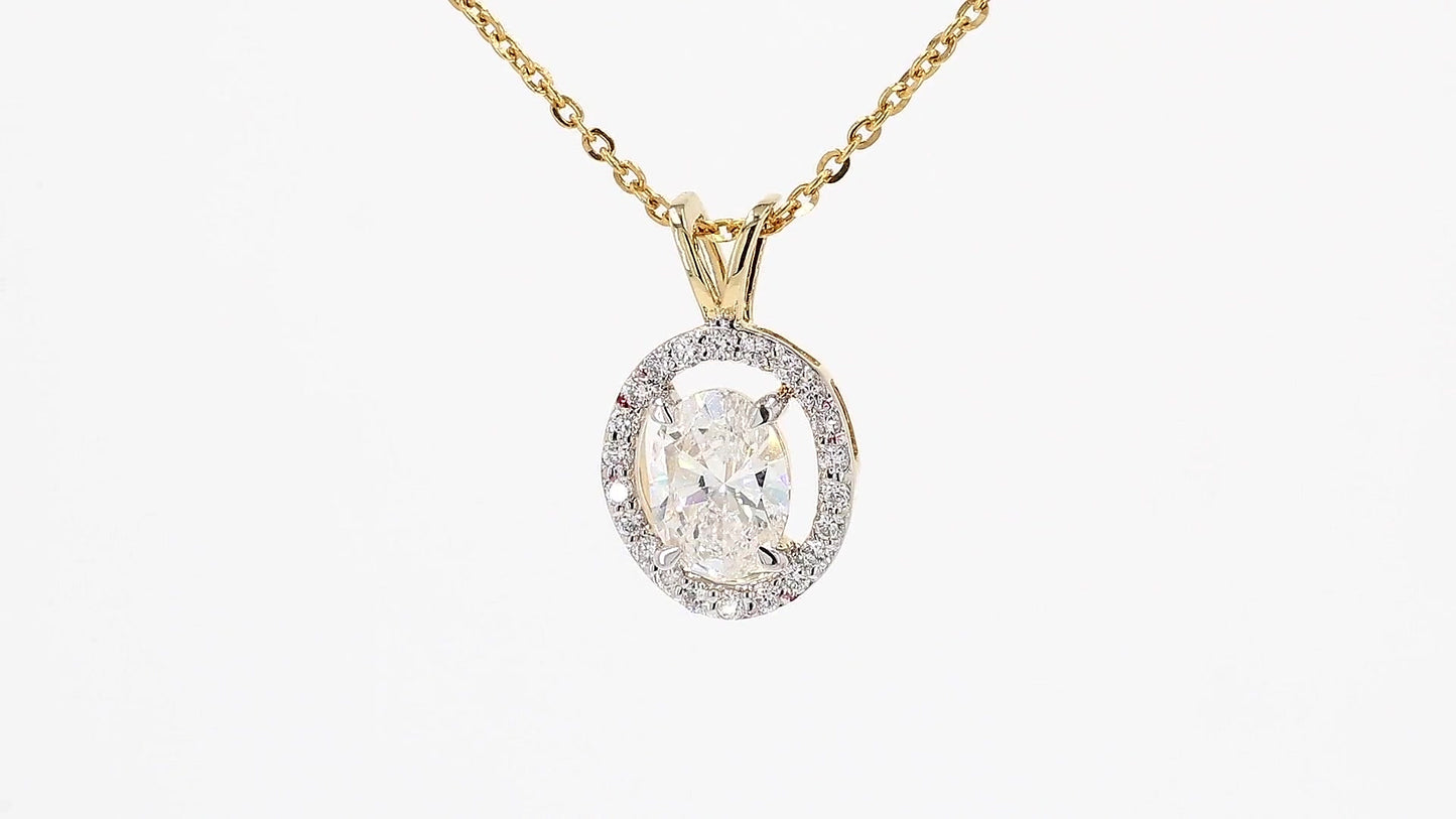 Celeste 1.11ctw Oval Halo Pendant Lab Grown Diamond