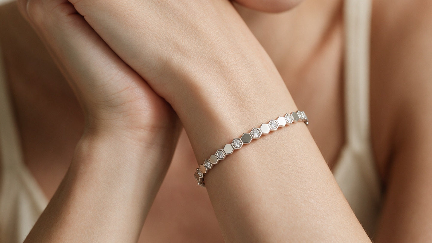 Divara Rowan Bangle, sterling silver 925 cubic zirconia bracelet