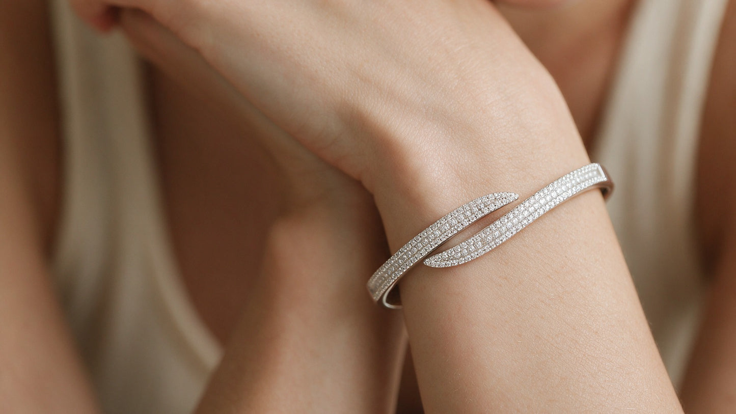 Divara Juno Bangle, sterling silver 925 cubic zirconia bracelet