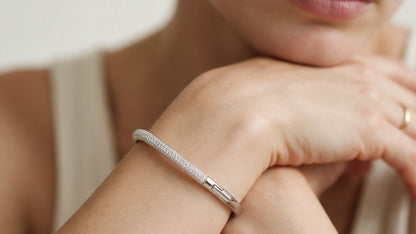 Divara Dahlia Bangle, sterling silver 925 cubic zirconia bracelet