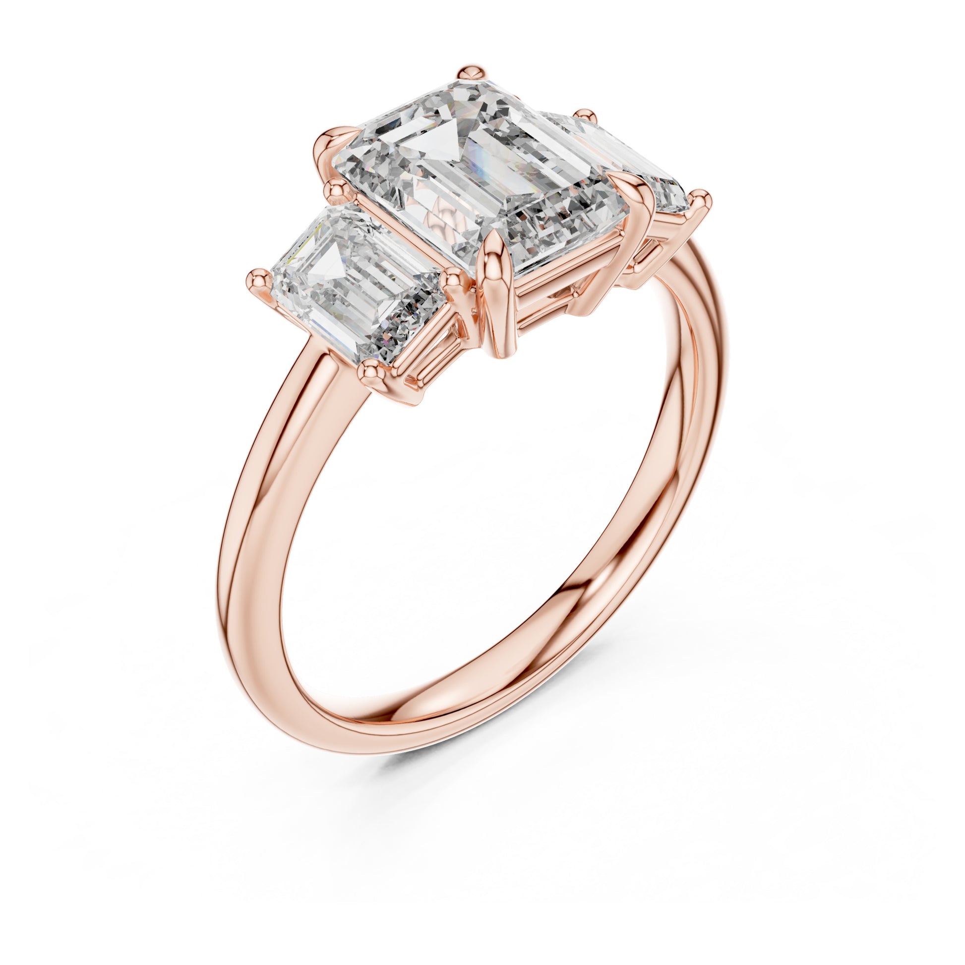 Vera 2 Carat Emerald Lab Grown Diamond Emerald Cut Three Stone Ring