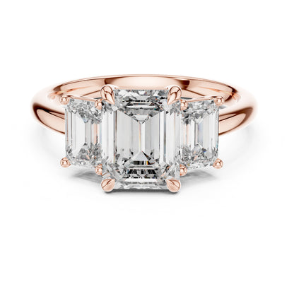 Vera 2 Carat Emerald Lab Grown Diamond Emerald Cut Three Stone Ring
