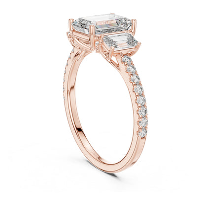 Vera 1.5 Carat Emerald Lab Grown Diamond Three Stone Ring