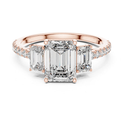 Vera 1.5 Carat Emerald Lab Grown Diamond Three Stone Ring