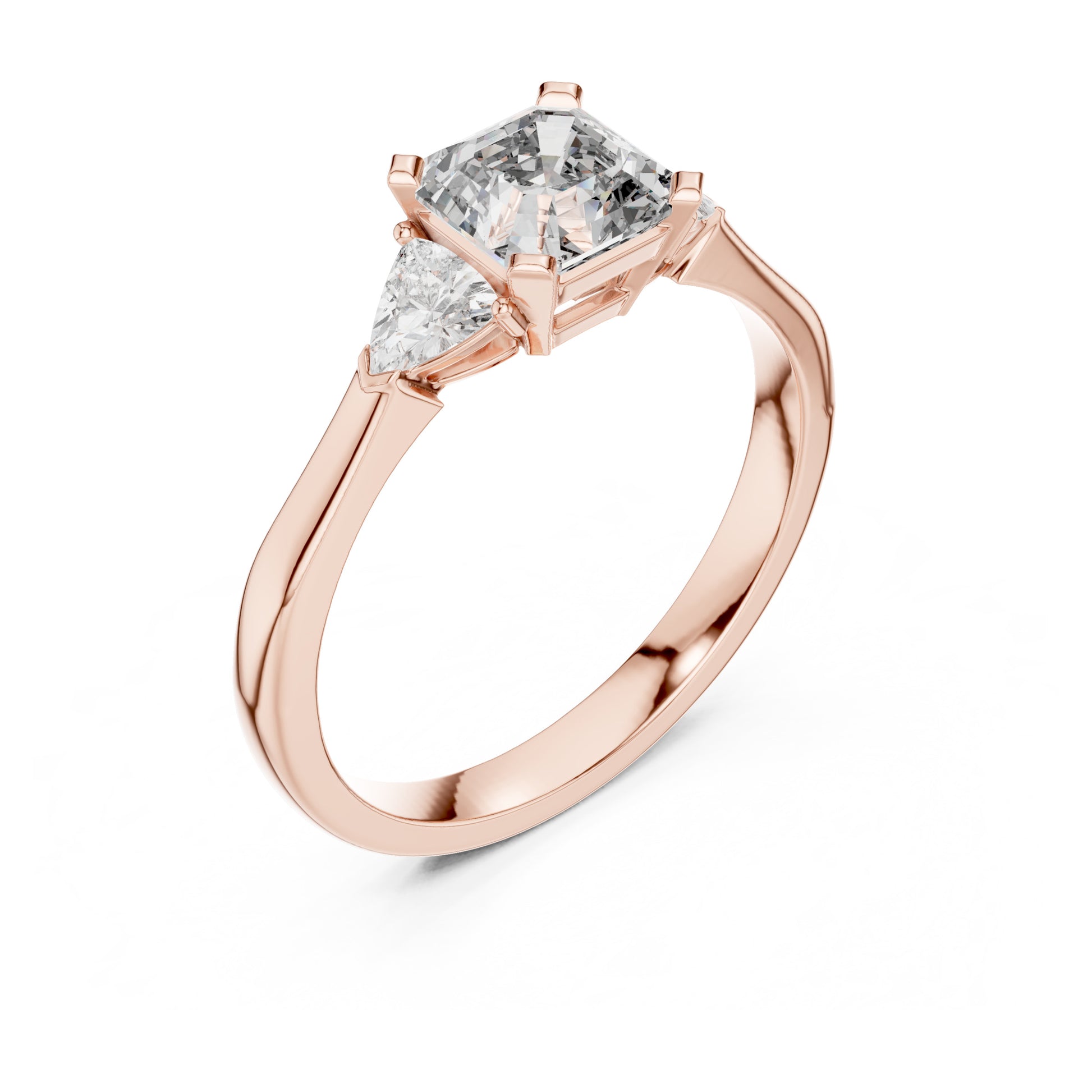 Vera 2 Carat Emerald Lab Grown Diamond Trillion Accent Three Stone Ring