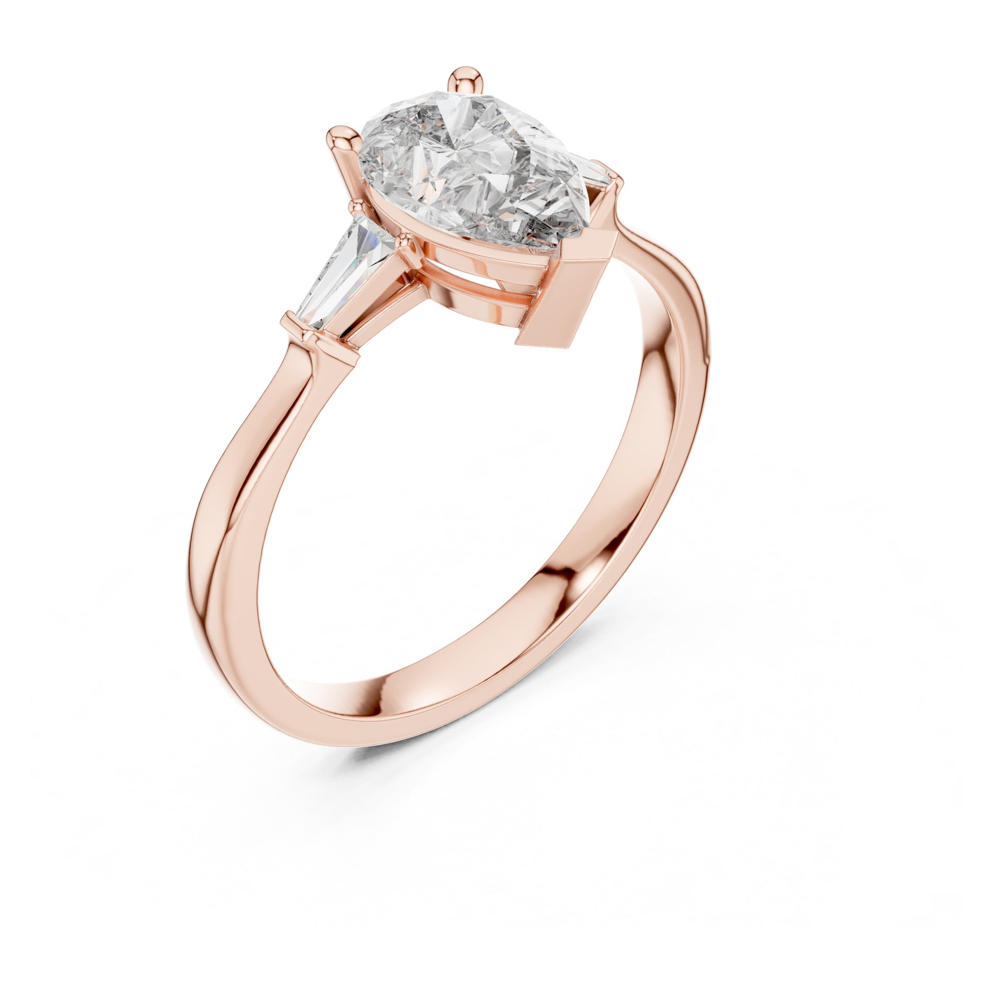 Sienna 1 Carat Pear Lab Grown Diamond Baguette Three Stone Ring