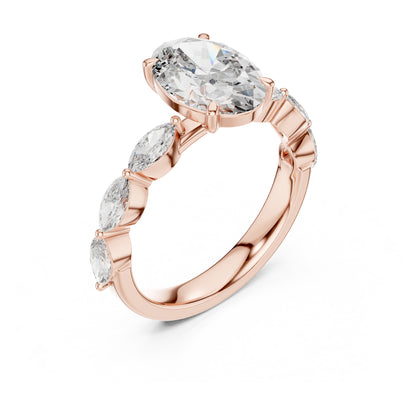 Flora 2 Carat Oval Lab Grown Diamond Graduated Engagement Ring