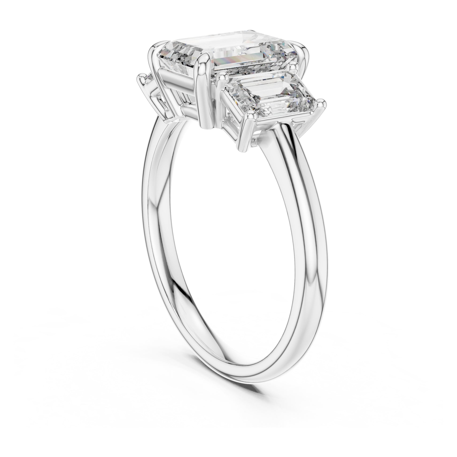 Vera 2 Carat Emerald Lab Grown Diamond Emerald Cut Three Stone Ring