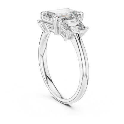 Vera 2 Carat Emerald Lab Grown Diamond Emerald Cut Three Stone Ring