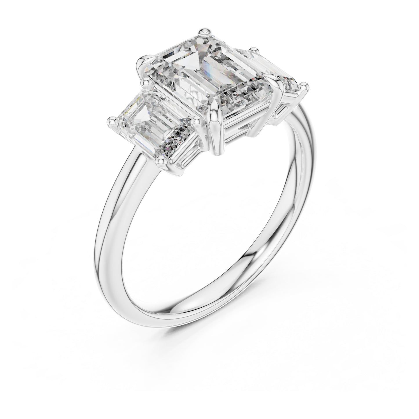 Vera 2 Carat Emerald Lab Grown Diamond Emerald Cut Three Stone Ring