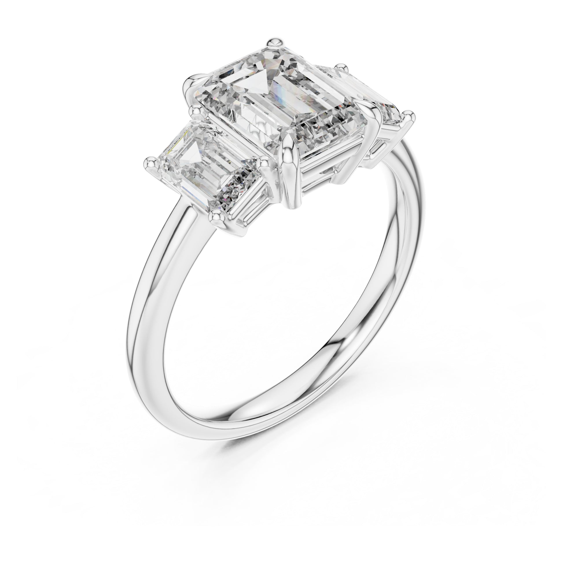 Vera 2 Carat Emerald Lab Grown Diamond Emerald Cut Three Stone Ring