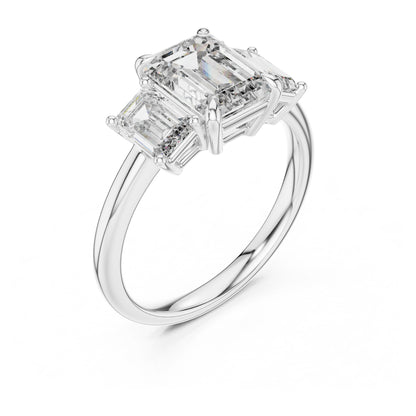 Vera 2 Carat Emerald Lab Grown Diamond Emerald Cut Three Stone Ring