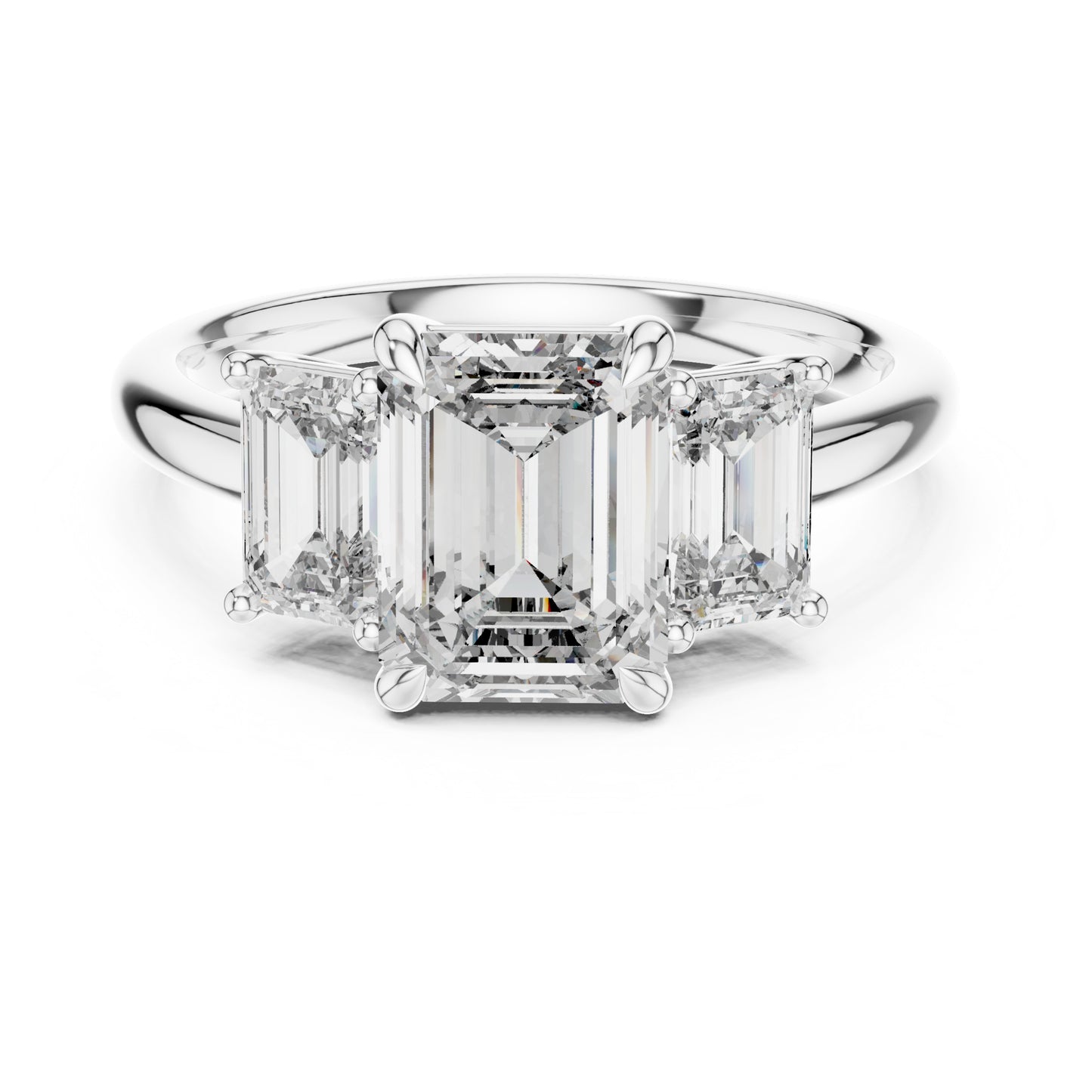 Vera 2 Carat Emerald Lab Grown Diamond Emerald Cut Three Stone Ring