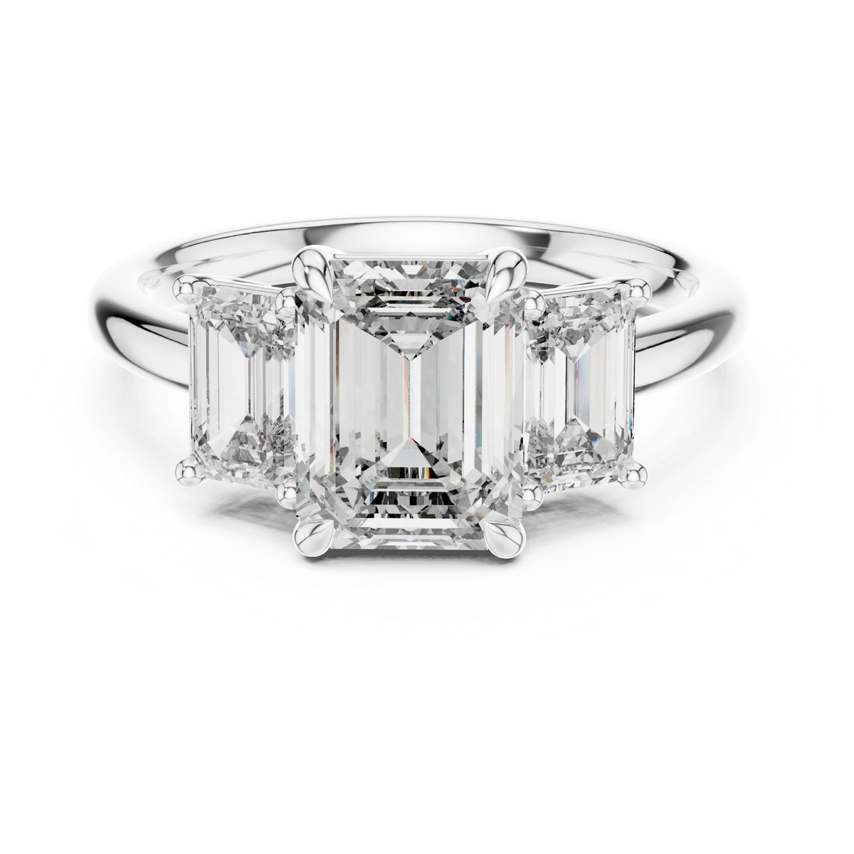 Vera 2 Carat Emerald Lab Grown Diamond Emerald Cut Three Stone Ring