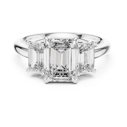 Vera 2 Carat Emerald Lab Grown Diamond Emerald Cut Three Stone Ring