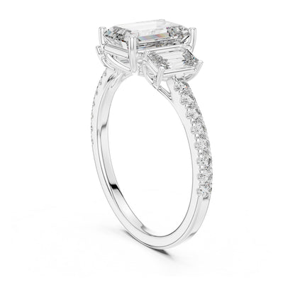 Vera 1.5 Carat Emerald Lab Grown Diamond Three Stone Ring