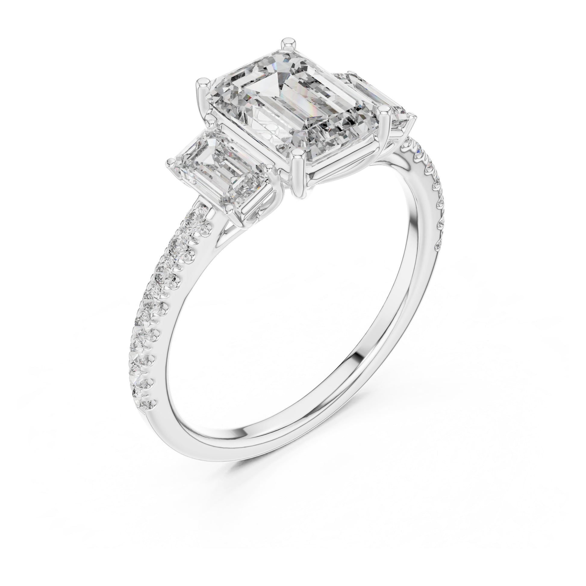 Vera 1.5 Carat Emerald Lab Grown Diamond Three Stone Ring