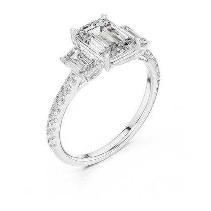 Vera 1.5 Carat Emerald Lab Grown Diamond Three Stone Ring