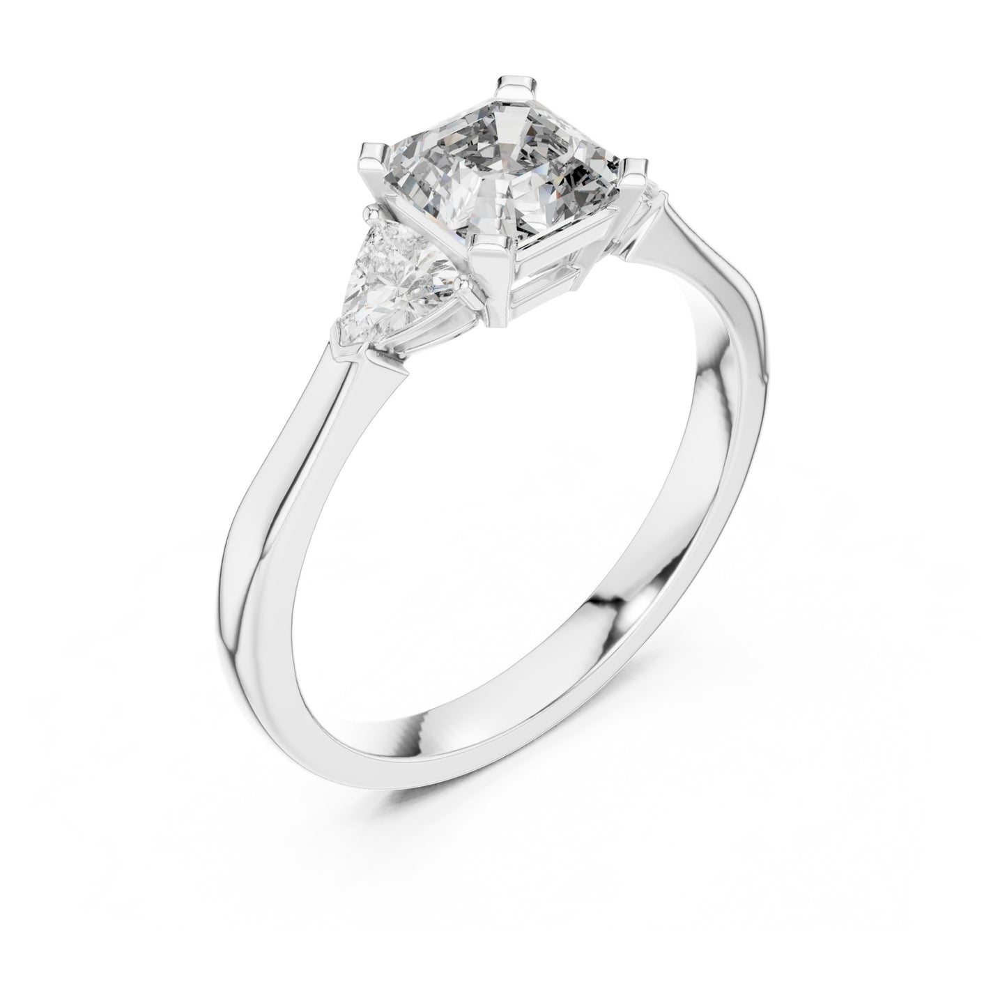Vera 2 Carat Emerald Lab Grown Diamond Trillion Accent Three Stone Ring
