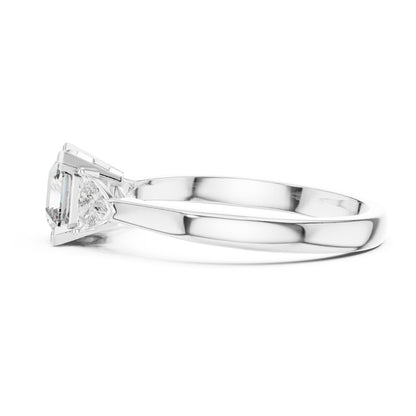 Vera 2 Carat Emerald Lab Grown Diamond Trillion Accent Three Stone Ring