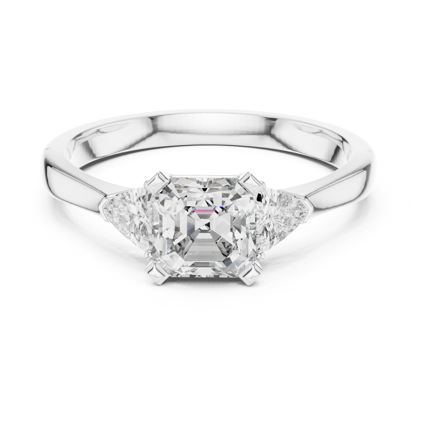 Vera 2 Carat Emerald Lab Grown Diamond Trillion Accent Three Stone Ring