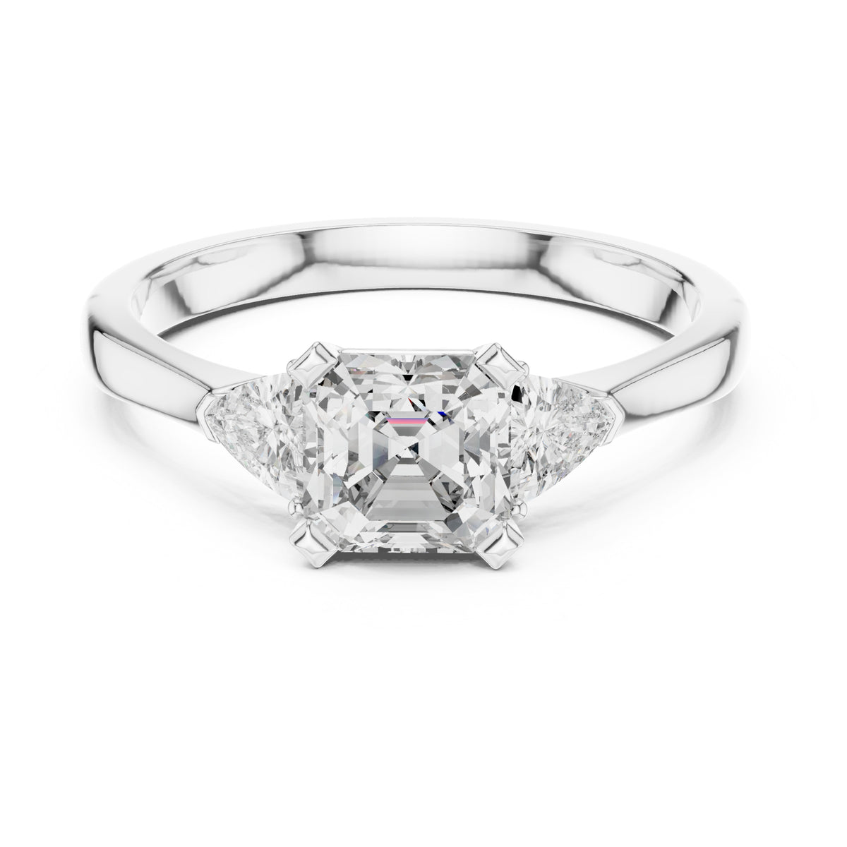 Vera 2 Carat Emerald Lab Grown Diamond Trillion Accent Three Stone Ring