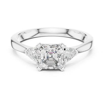 Vera 2 Carat Emerald Lab Grown Diamond Trillion Accent Three Stone Ring