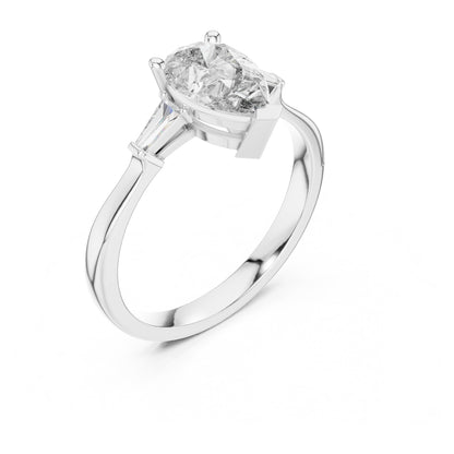 Sienna 1 Carat Pear Lab Grown Diamond Baguette Three Stone Ring