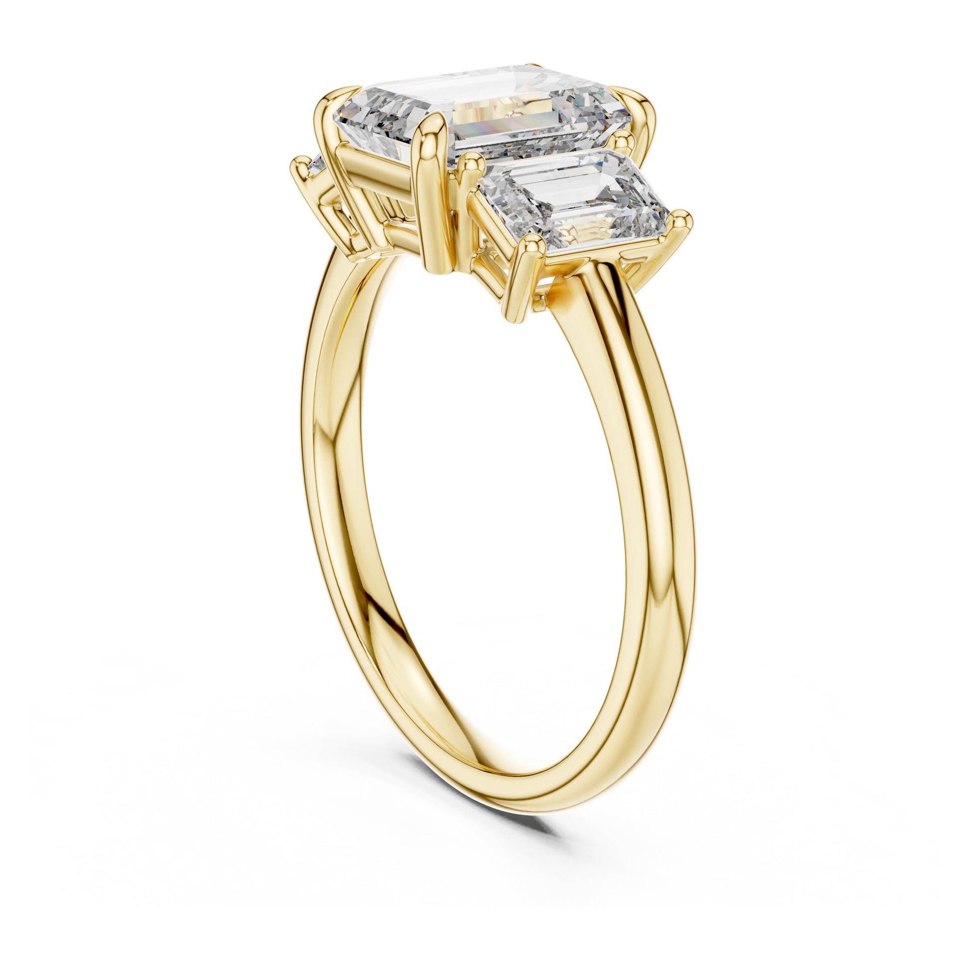 Vera 2 Carat Emerald Lab Grown Diamond Emerald Cut Three Stone Ring