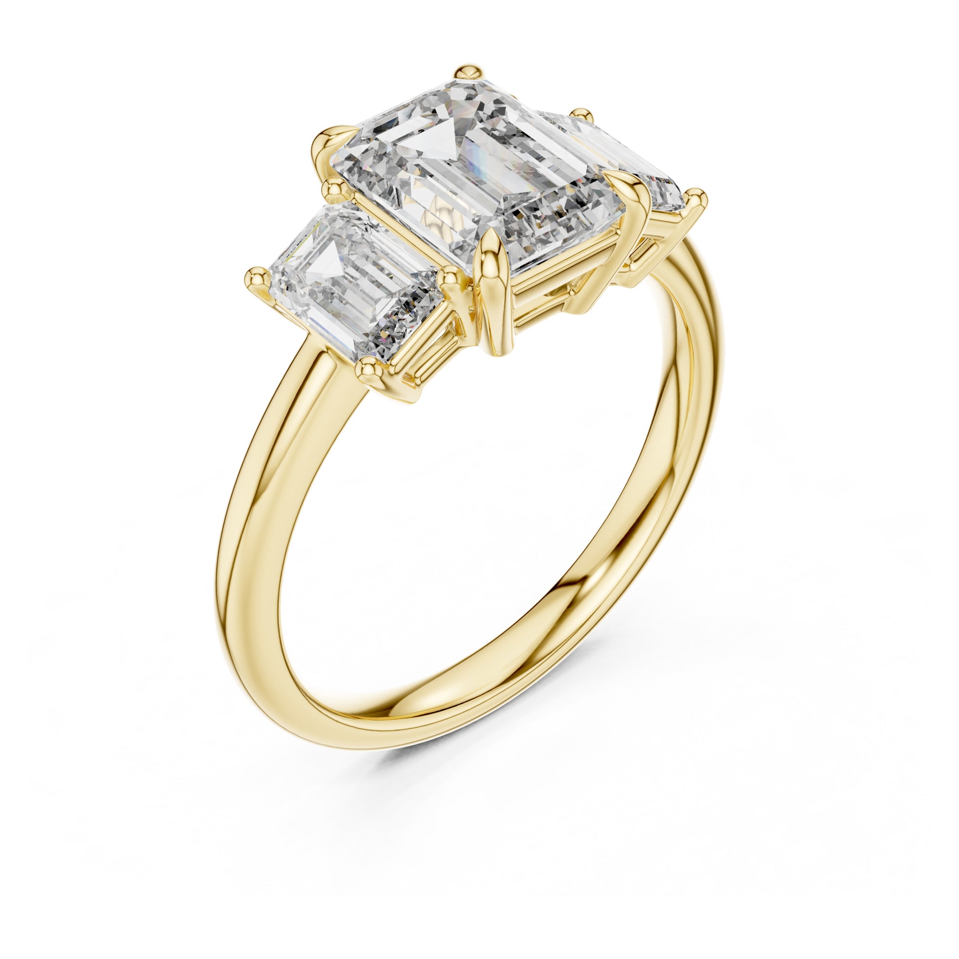 Vera 2 Carat Emerald Lab Grown Diamond Emerald Cut Three Stone Ring