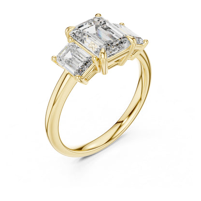 Vera 2 Carat Emerald Lab Grown Diamond Emerald Cut Three Stone Ring