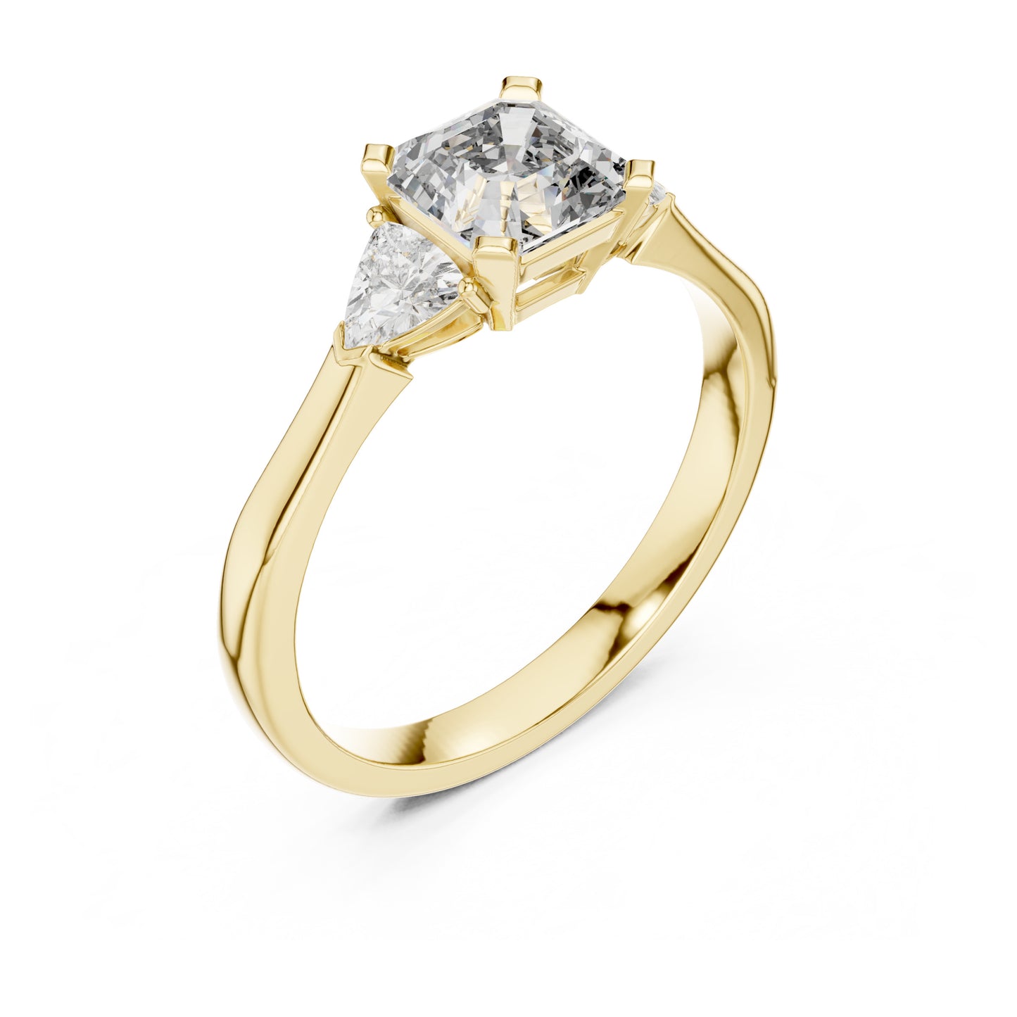 Vera 2 Carat Emerald Lab Grown Diamond Trillion Accent Three Stone Ring