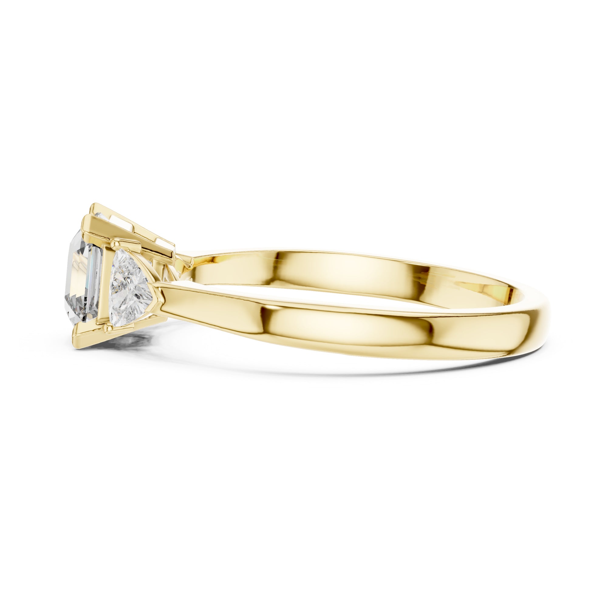 Vera 2 Carat Emerald Lab Grown Diamond Trillion Accent Three Stone Ring