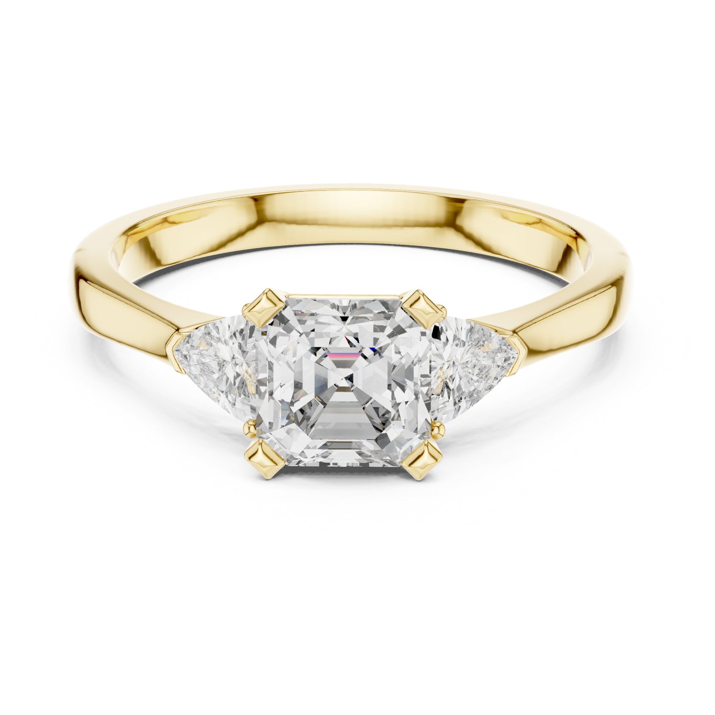 Vera 2 Carat Emerald Lab Grown Diamond Trillion Accent Three Stone Ring