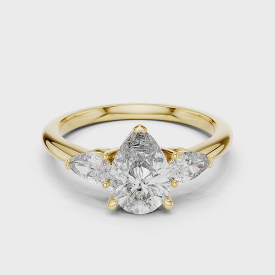 Sienna 1 Carat Pear Lab Grown Diamond Graduated Three Stone Ring - Yellow Gold video