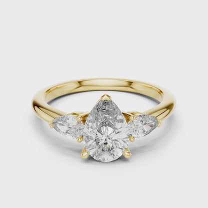 Sienna 1 Carat Pear Lab Grown Diamond Graduated Three Stone Ring - Yellow Gold video