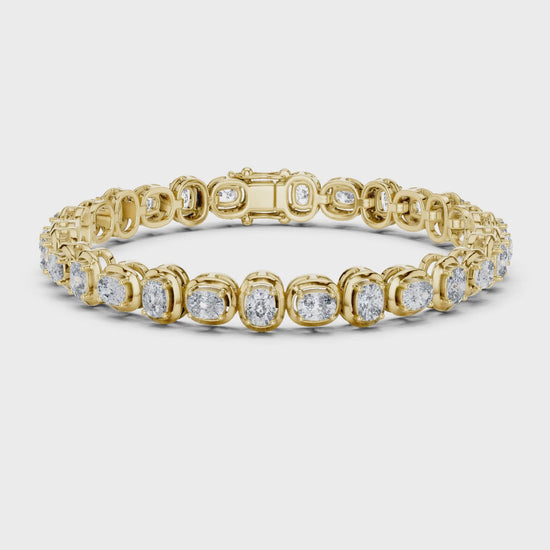 Aurora 7 Carat Cushion Lab Grown Diamond Collet Tennis Bracelet - Yellow Gold video