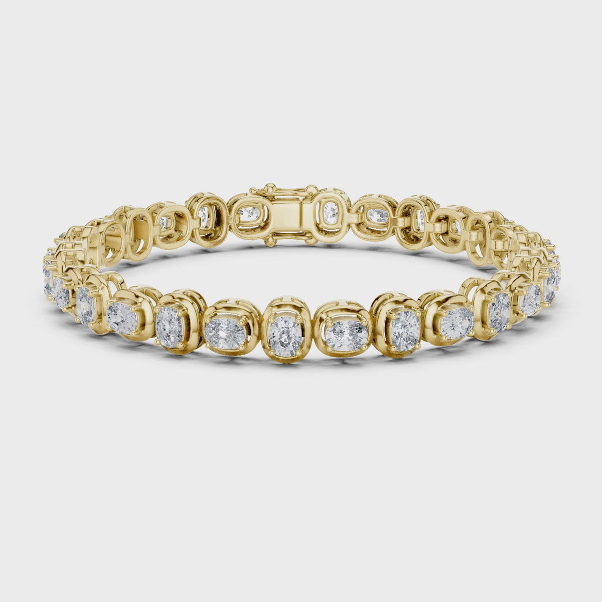 Aurora 7 Carat Cushion Lab Grown Diamond Collet Tennis Bracelet - Yellow Gold video