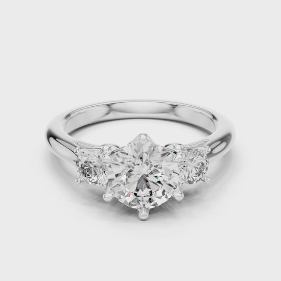 Sienna 1 Carat Round Lab Grown Diamond Three Stone Ring - White Gold video